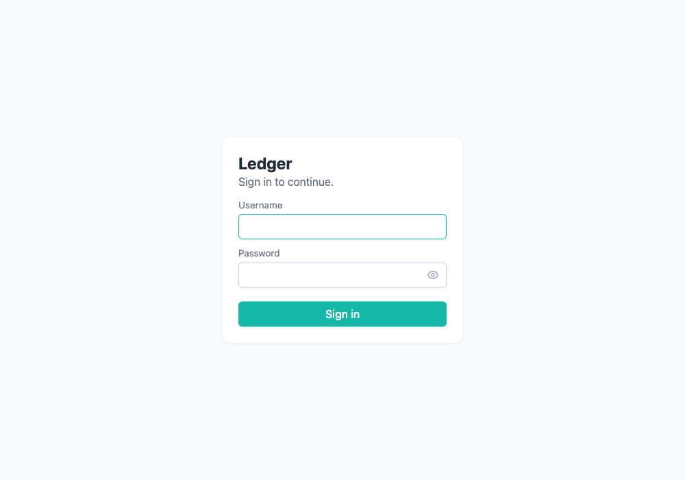 Sign-in screen of the Ledger financial reporting app
