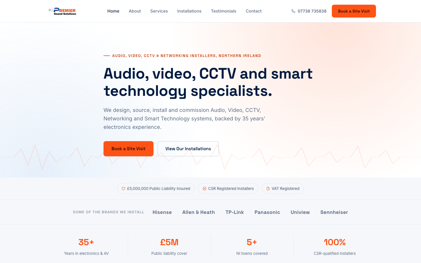 Homepage of the new Premier Sound Solutions website